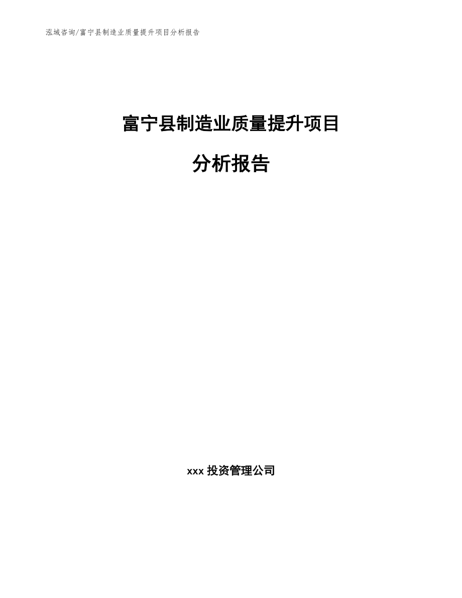 富宁县制造业质量提升项目分析报告模板_第1页