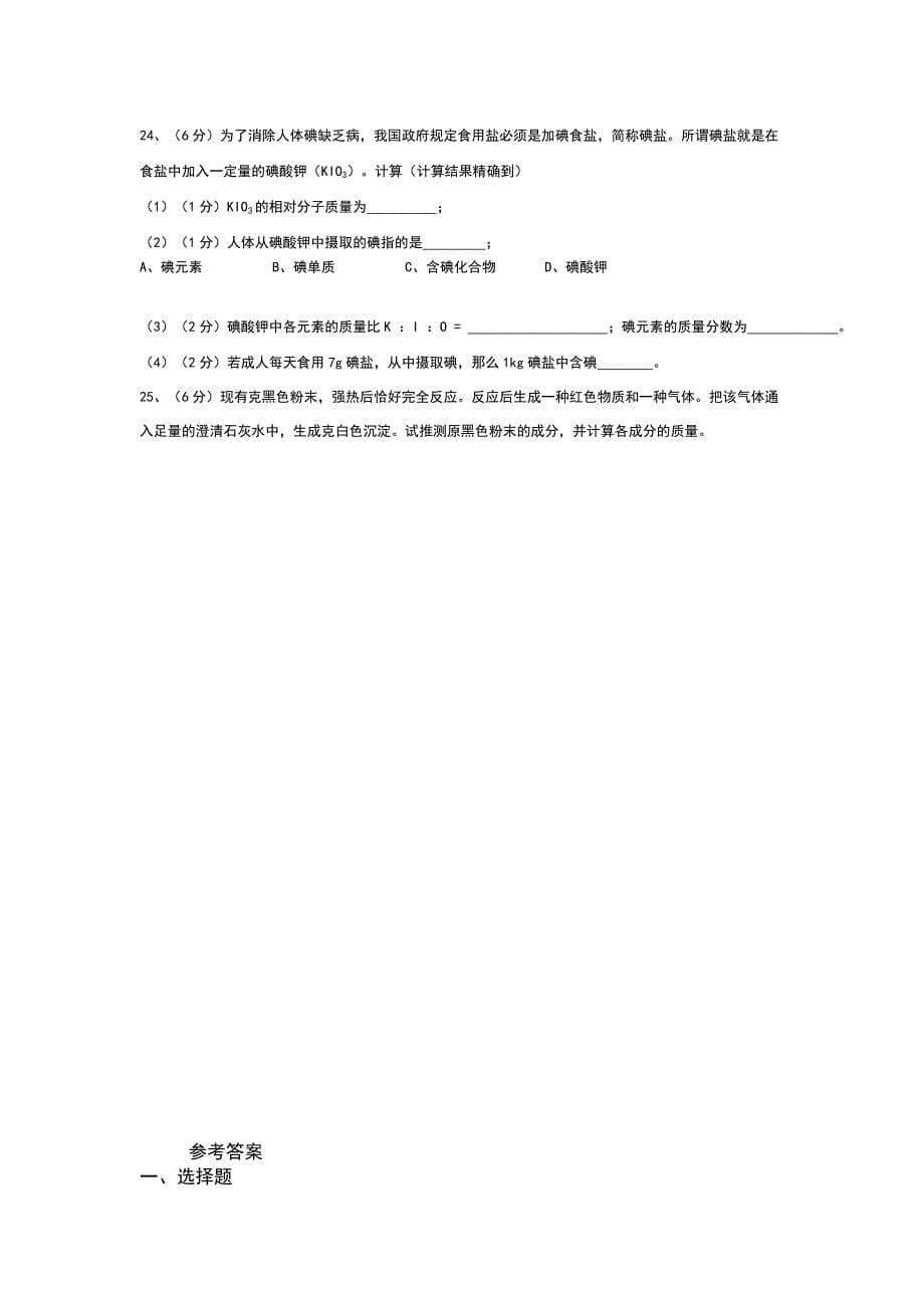 初三化学中考模拟试卷含答案_第5页