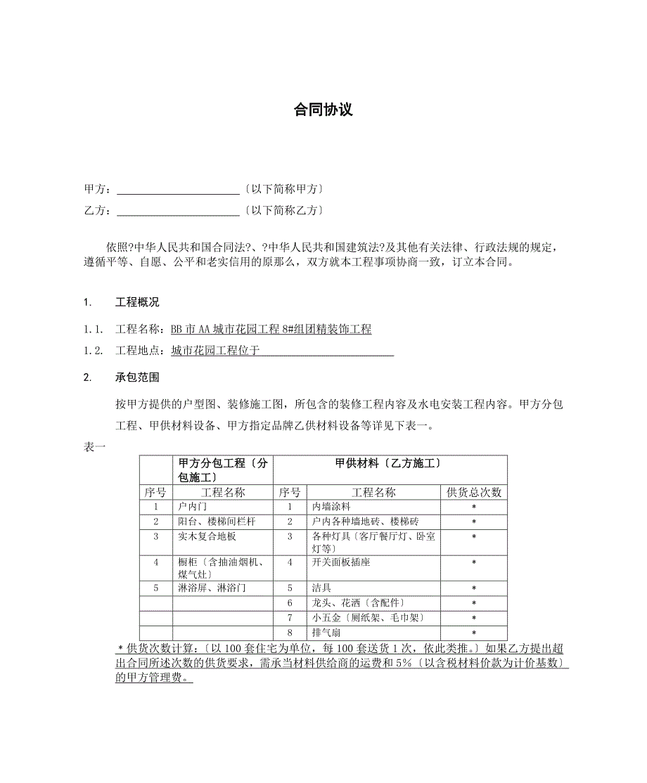 [合同协议]XX城市花园精装修总包合同范本_第4页