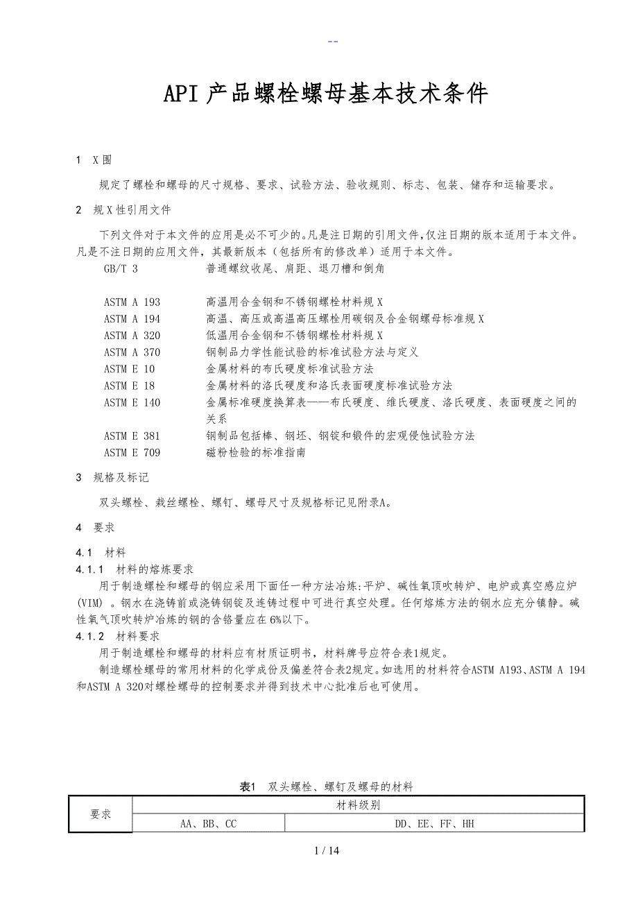 ASMEA193194和API20E螺栓螺母紧固件技术条件_第1页
