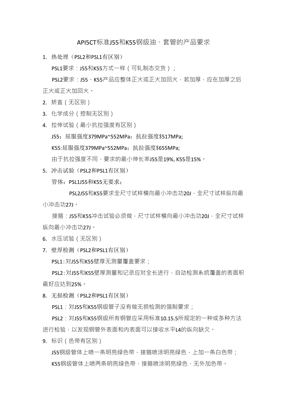 API5CT中J55和K55钢级油套管的产品要求_第1页