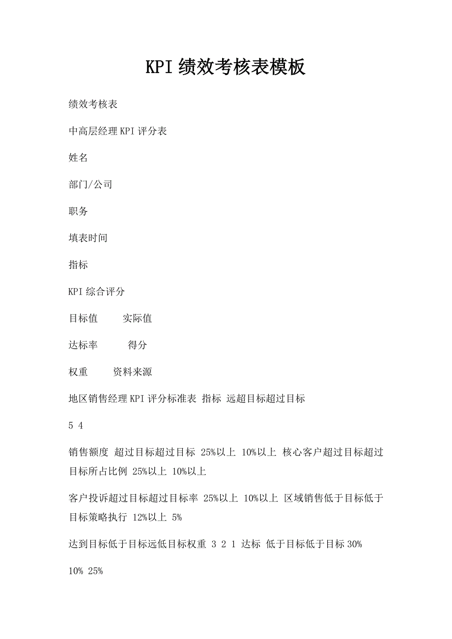 KPI绩效考核表模板_第1页