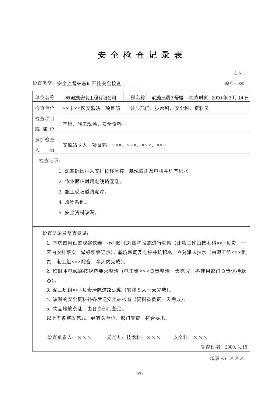 建筑工程——施工现场安全检查检验记录表格汇编_第5页