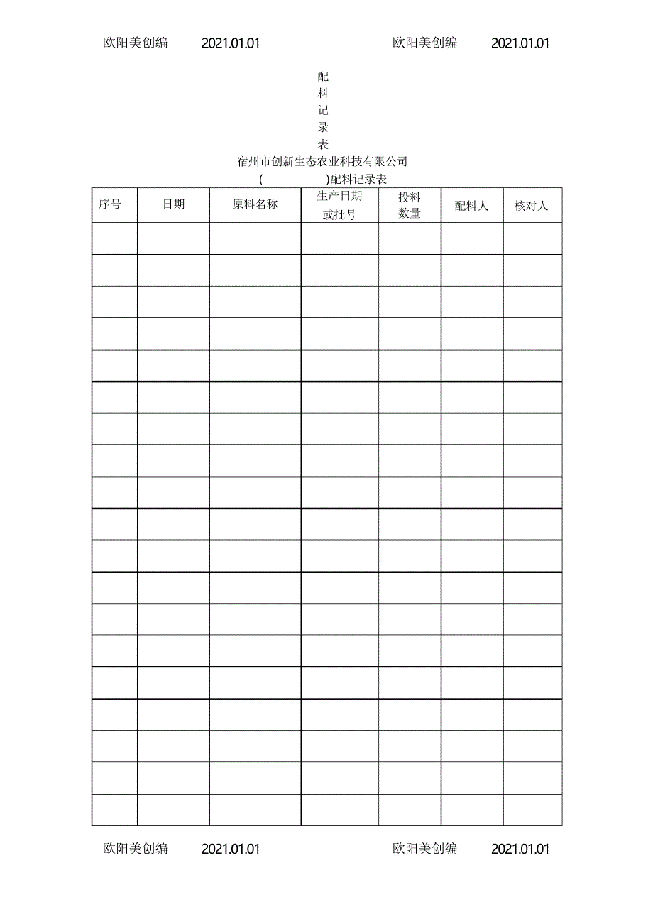 食品企业台账、卫生、生产等记录表格之欧阳美创编_第3页