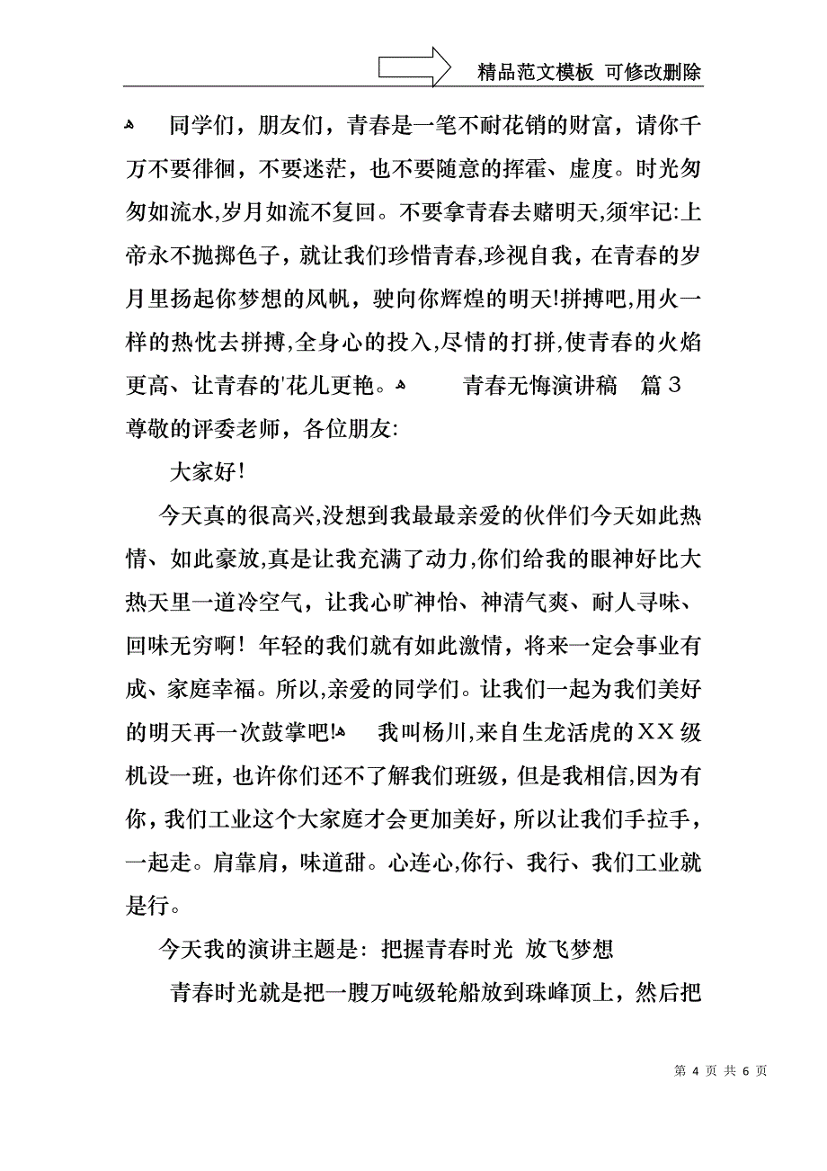 关于青春无悔演讲稿三篇_第4页