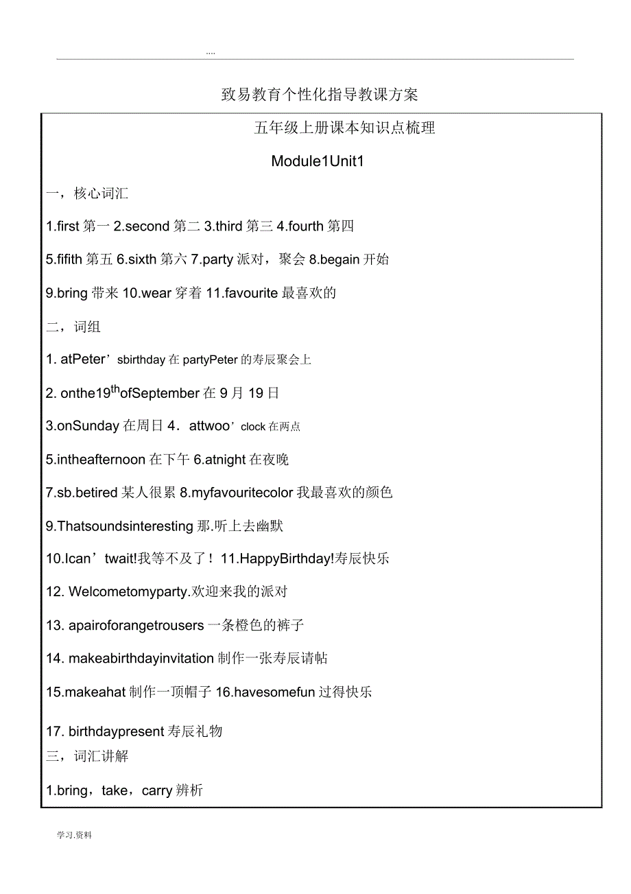 上海牛津英语5年级上册知识点梳理超全M1M4.doc_第1页