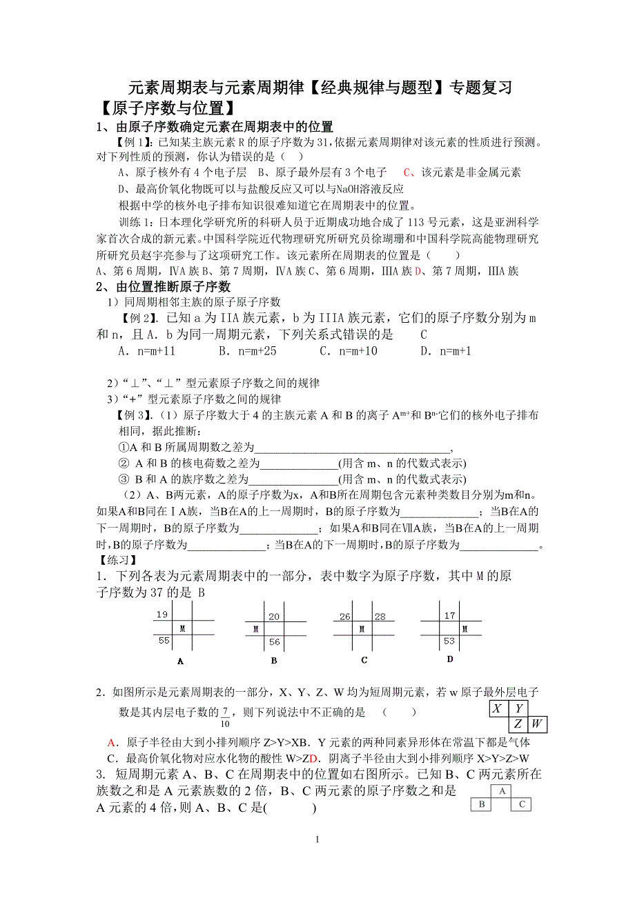 元素周期表与元素周期律【经典规律与题型】专题复习_第1页