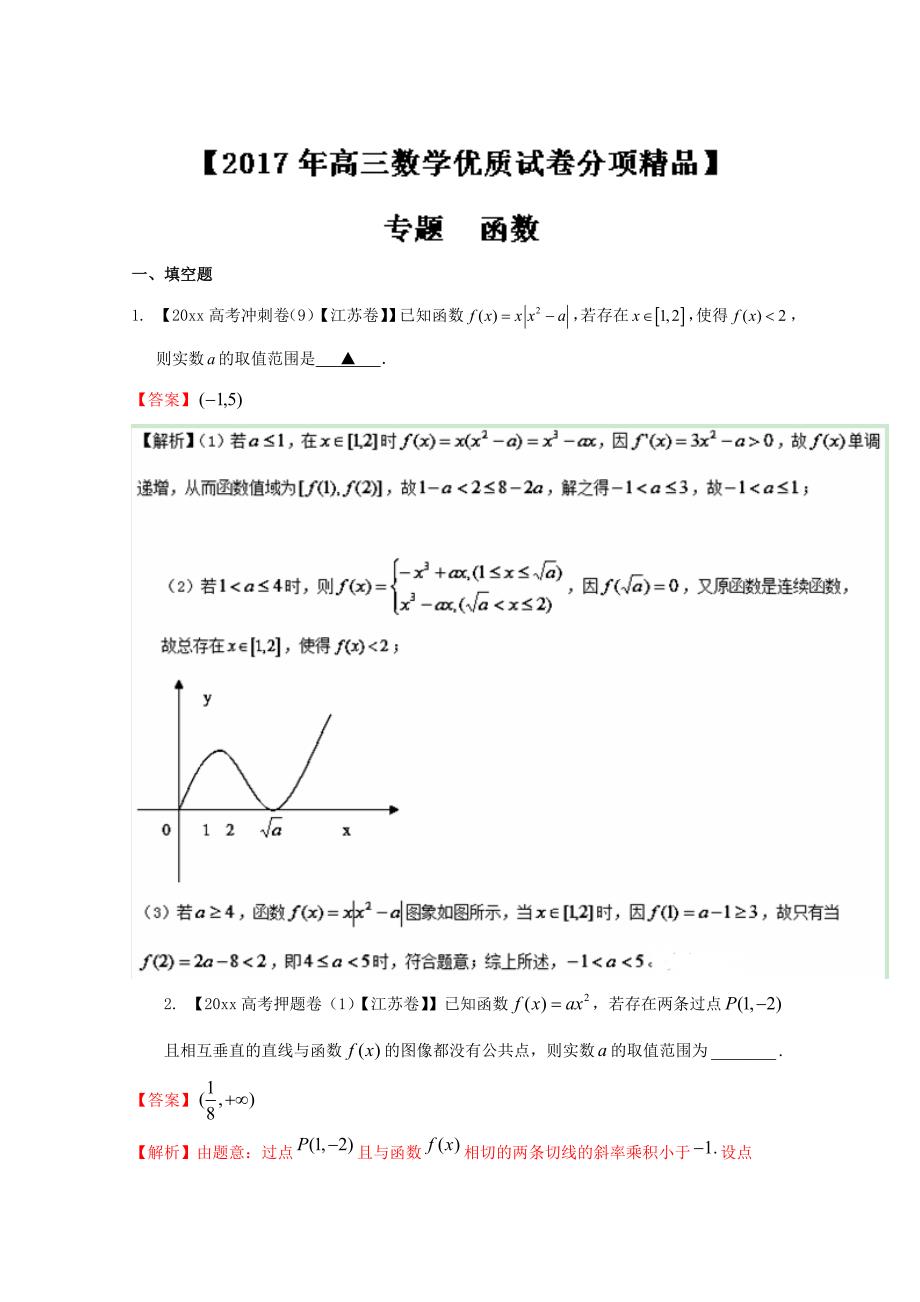 新编决胜高考全国名校试题数学分项汇编江苏特刊 专题02 函数解析版 Word版含解析_第1页