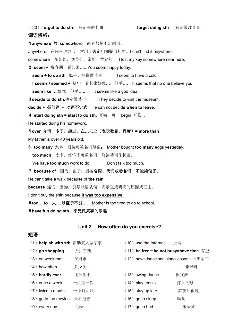 2013新人教版八年级上册英语知识要点短语句型语法讲解(精华版)_第2页