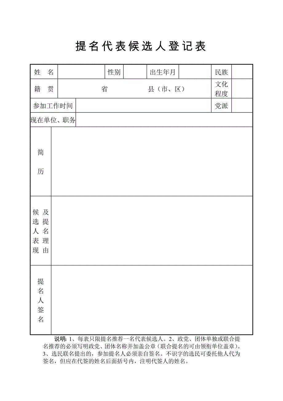 提名代表候选人表格优质资料_第2页