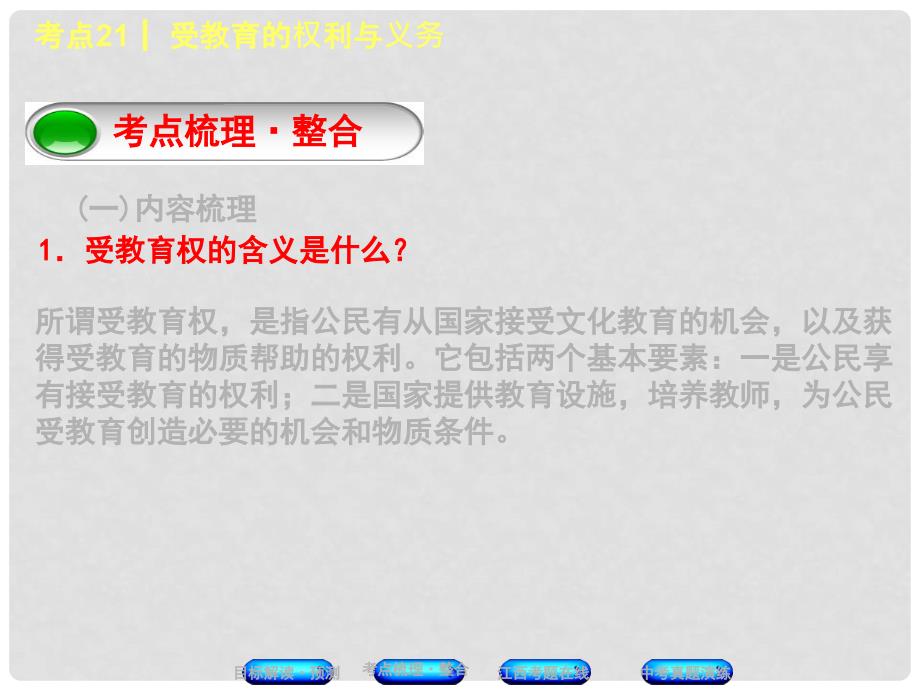 中考政治复习方案 第二单元 法律与秩序 考点21 受教育的权利与义务教材梳理课件_第3页