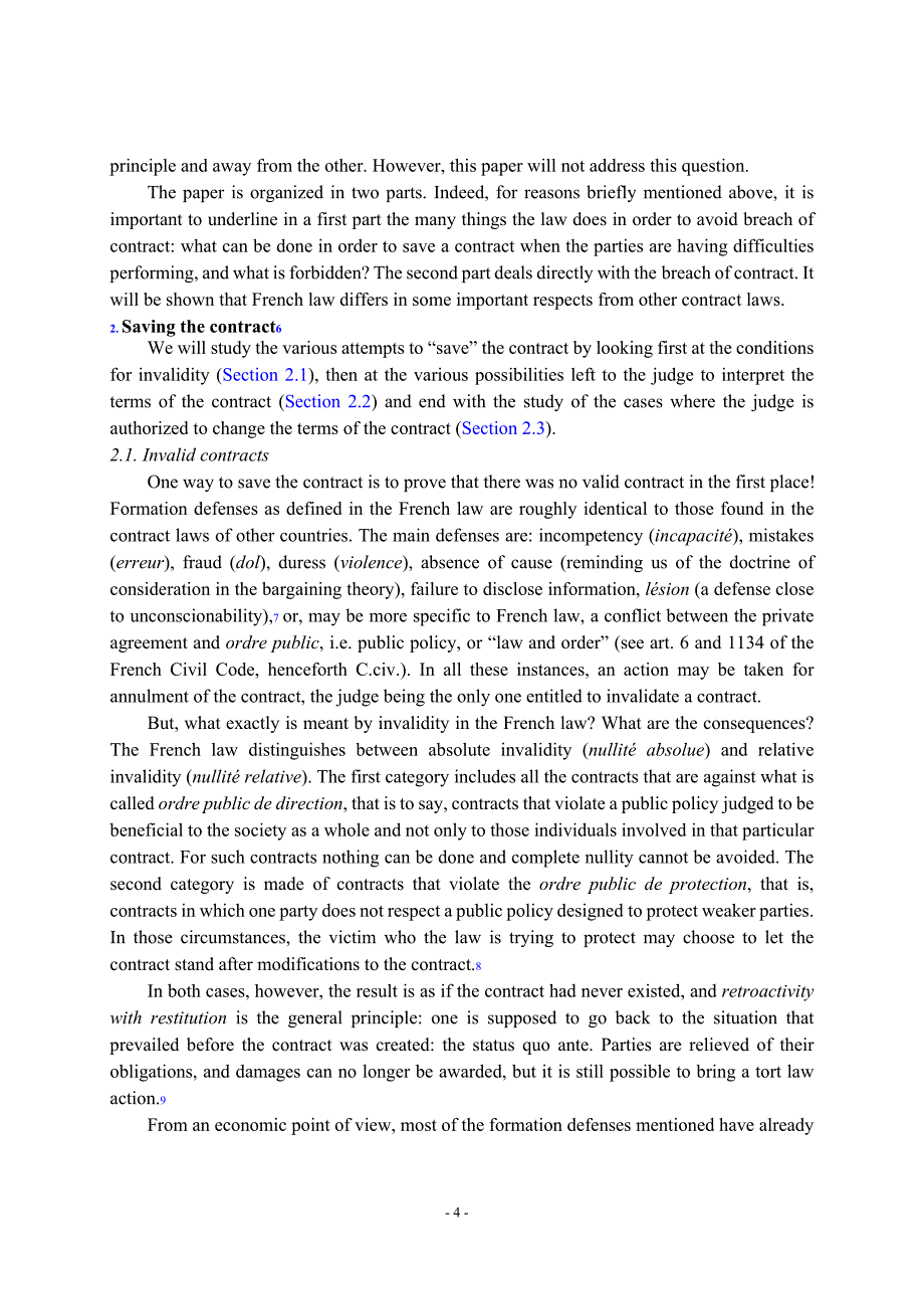 外文翻译--法国法律中的违约责任：在安全的期望值和有效性之间.doc_第4页