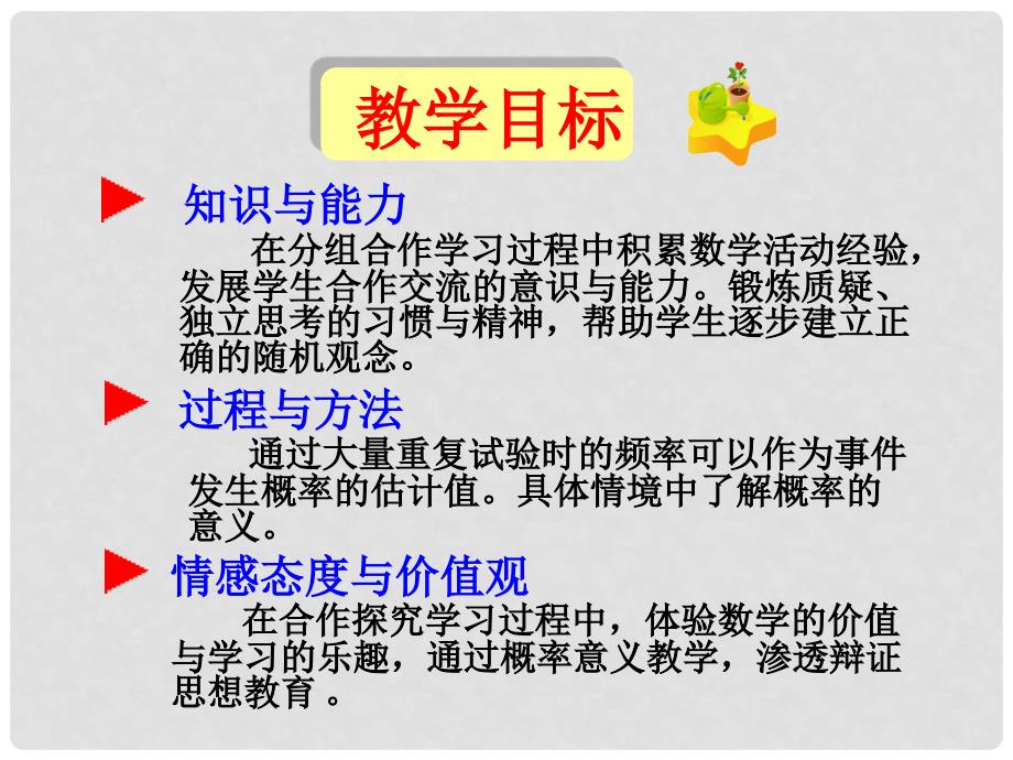 安徽省安庆市桐城吕亭初级中学九年级数学上册 25.1.2 概率的意义课件 新人教版_第3页