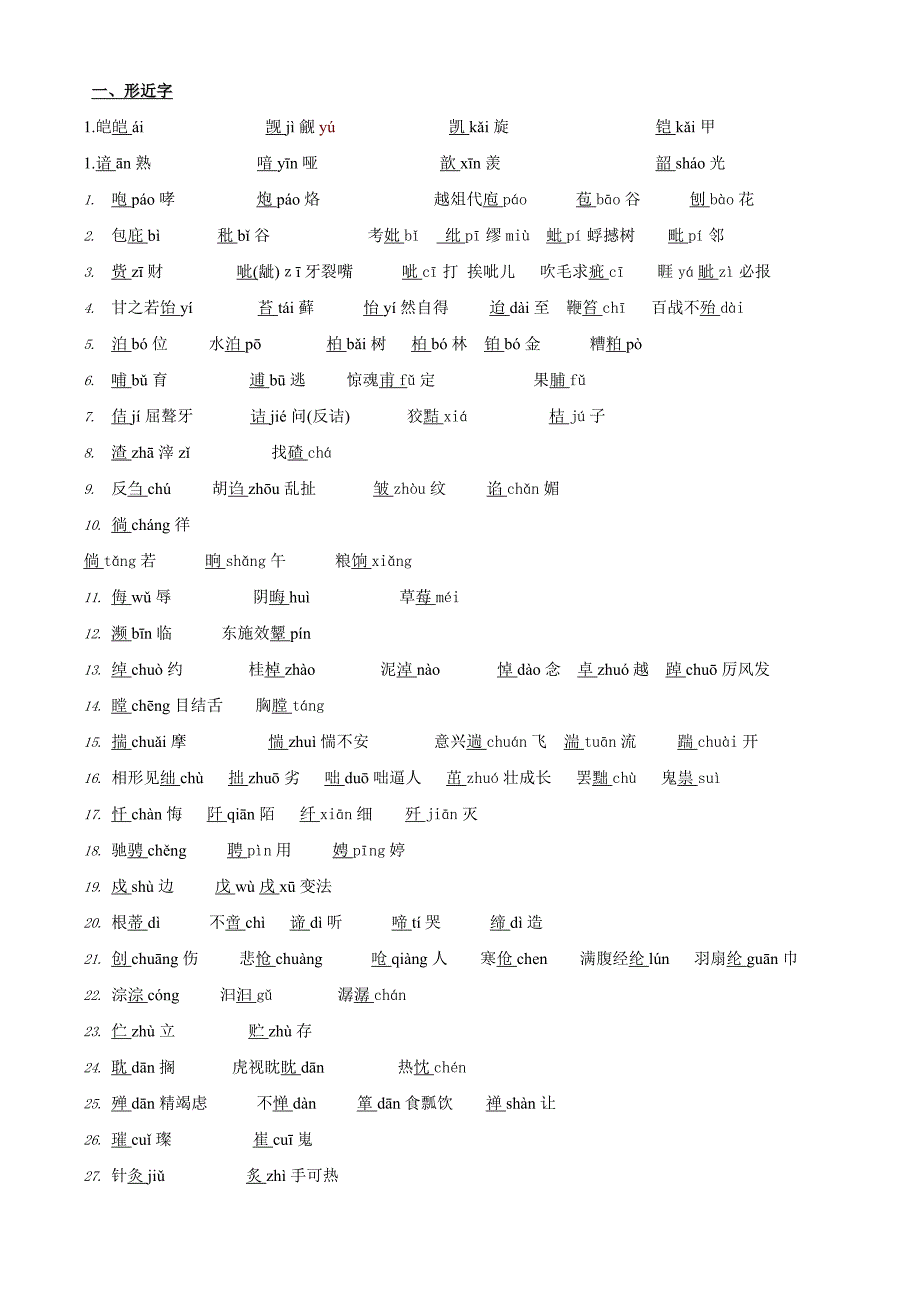中考语文：形近字、多音字、难读字汇编专题复习资料.doc_第1页