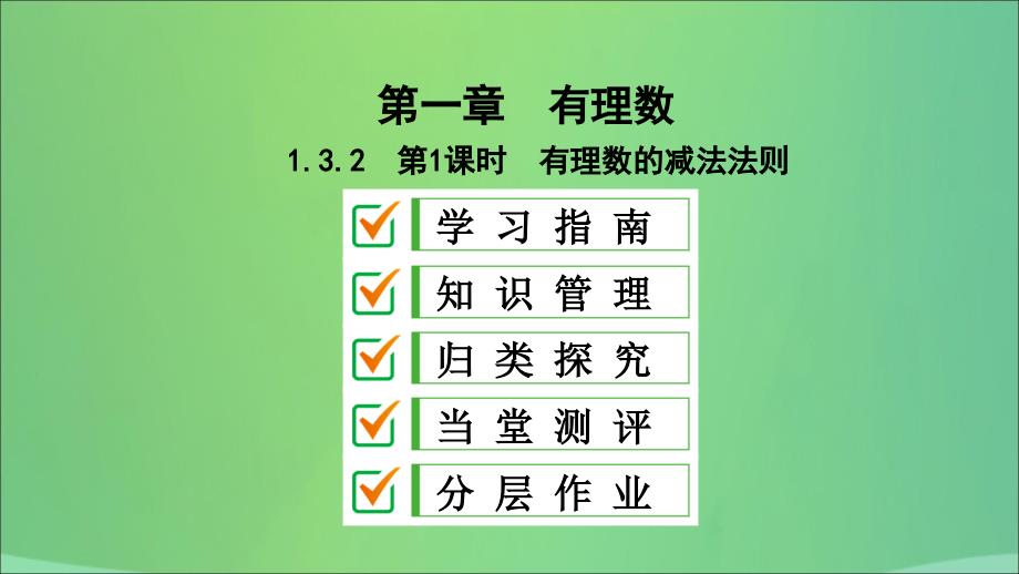 七年级数学上册 第一章 有理数 1.3 有理数的加减法 1.3.2 第1课时 有理数的减法法则复习课件 （新版）新人教版_第1页