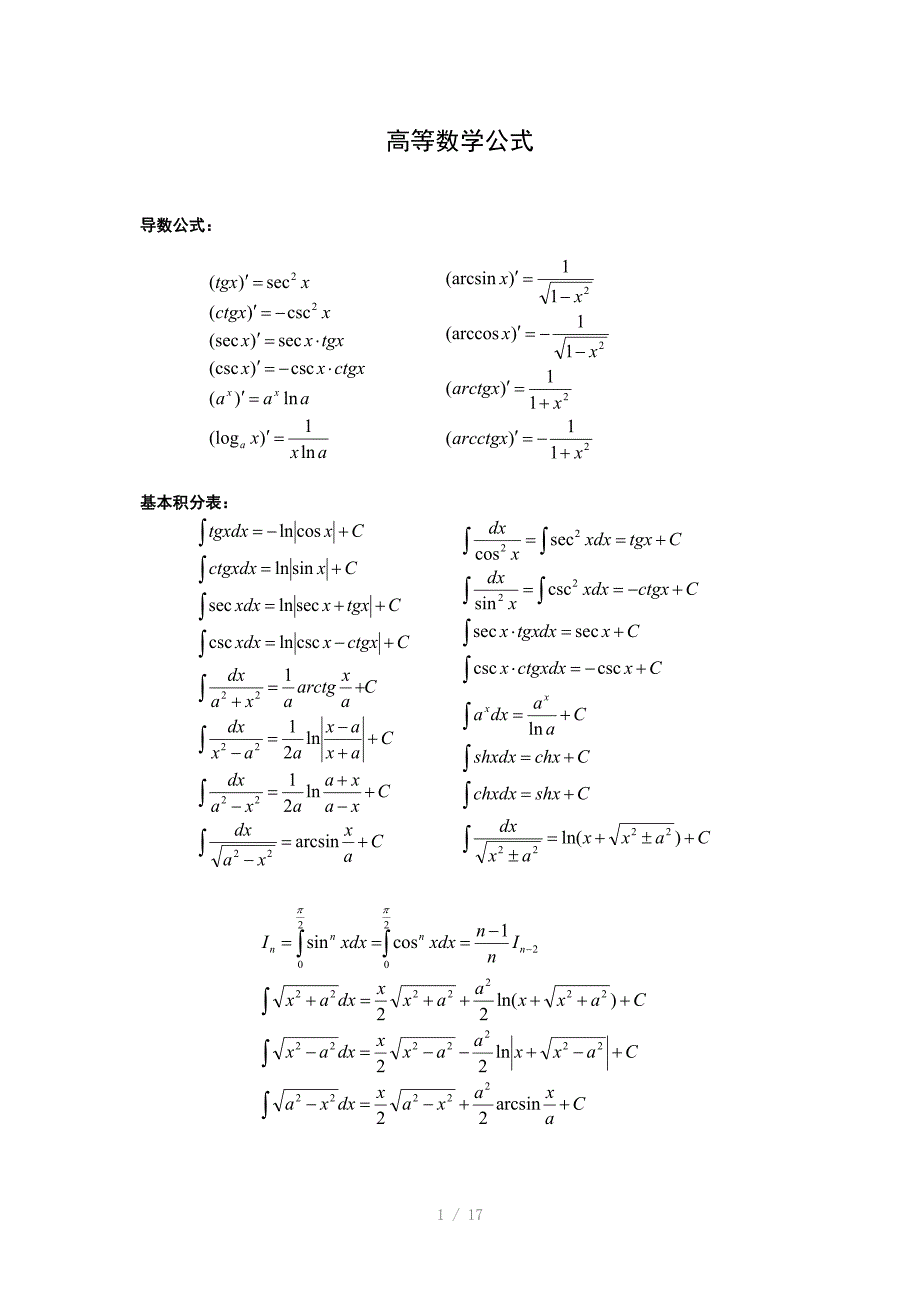 高等数学公式word版2C全面_第1页