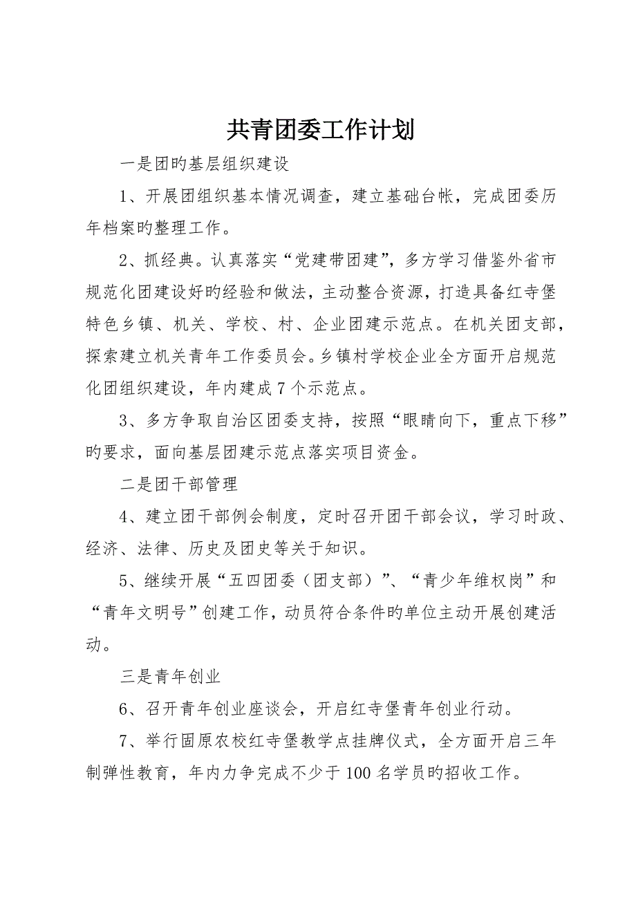 共青团委工作计划_第1页