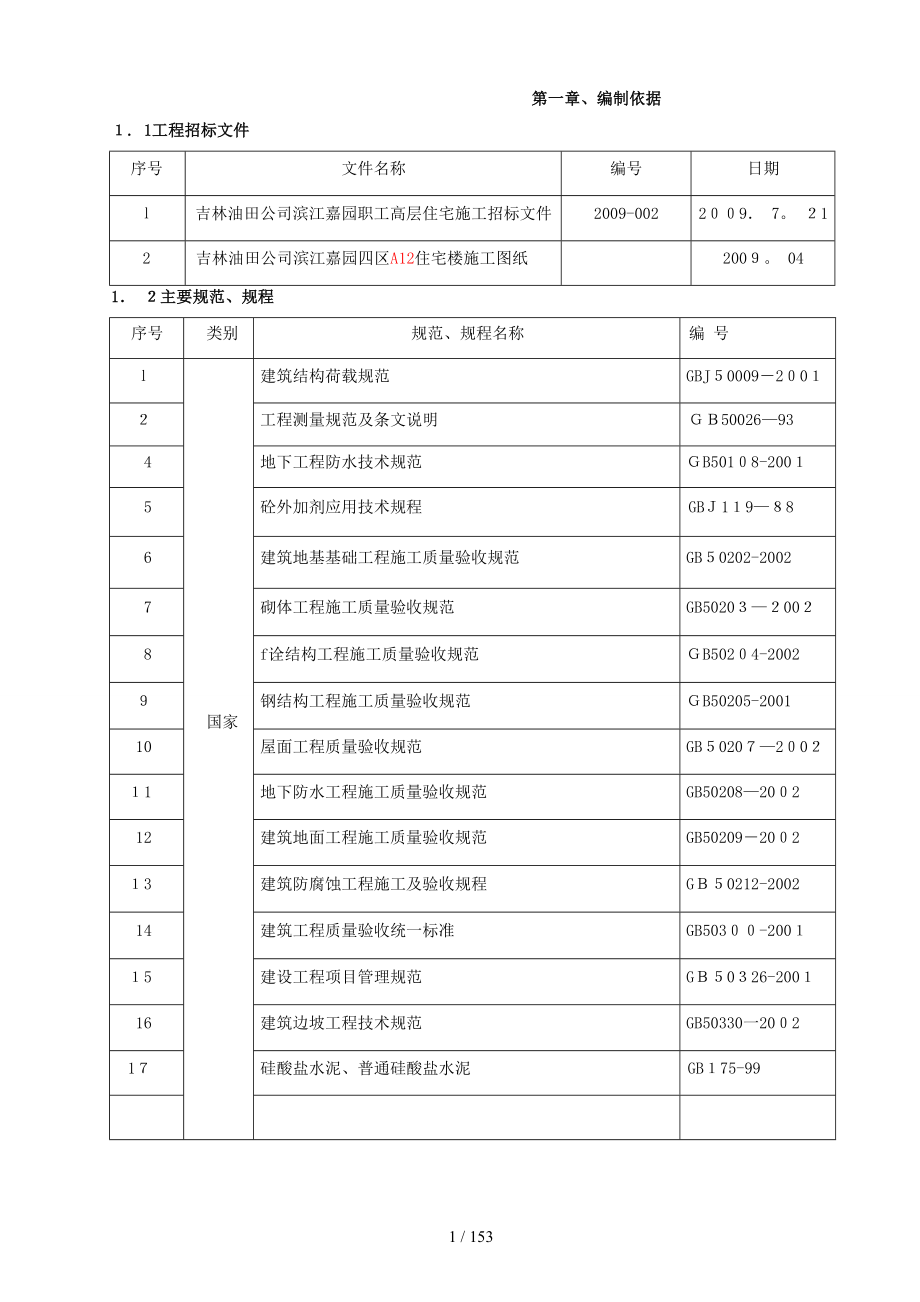 吉林油田滨江嘉园四区住宅楼工程施工组织_第1页