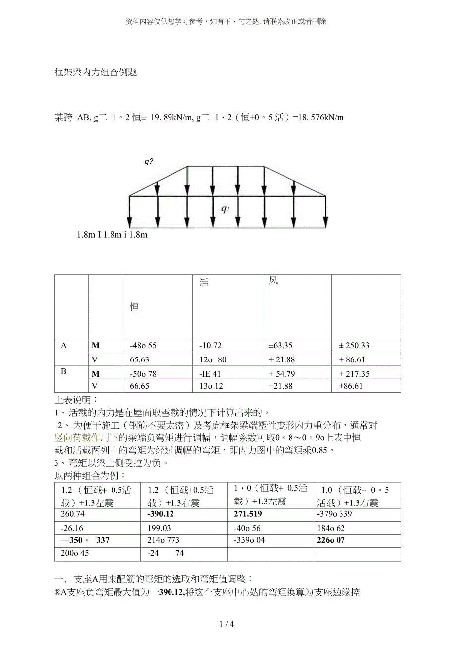 精品框架梁内力调整例题_第1页