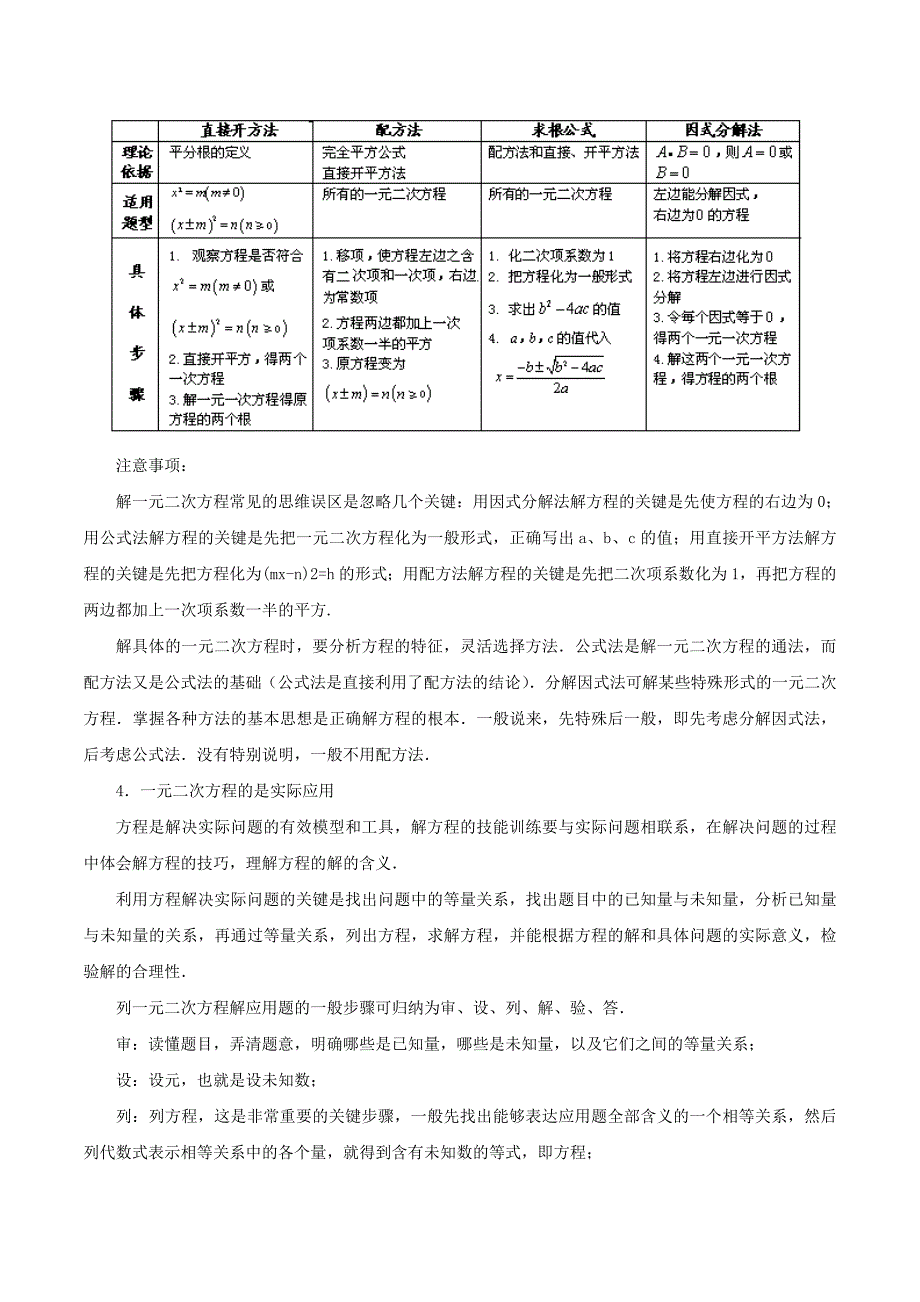 人教版 小学9年级 数学上册 第21章一元二次方程知识小结_第2页