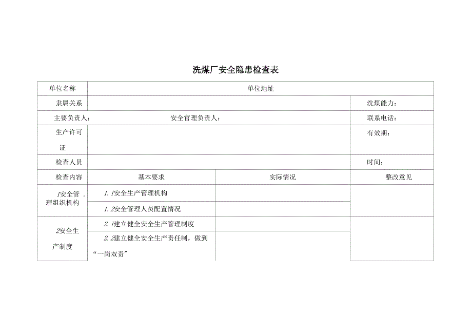 洗煤厂安全隐患检查表_第1页