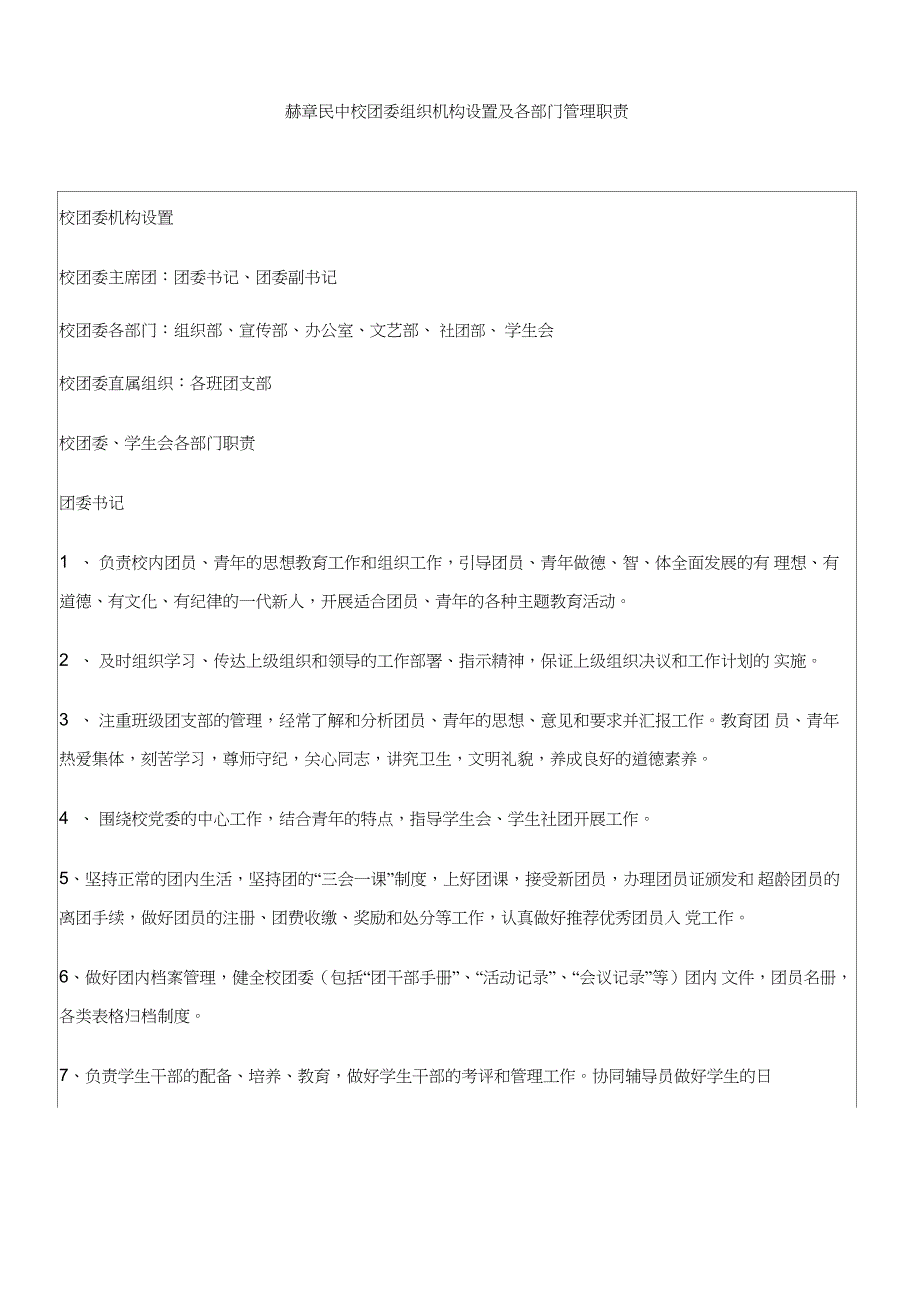 XX中校团委组织机构设置及各部门管理职责_第1页