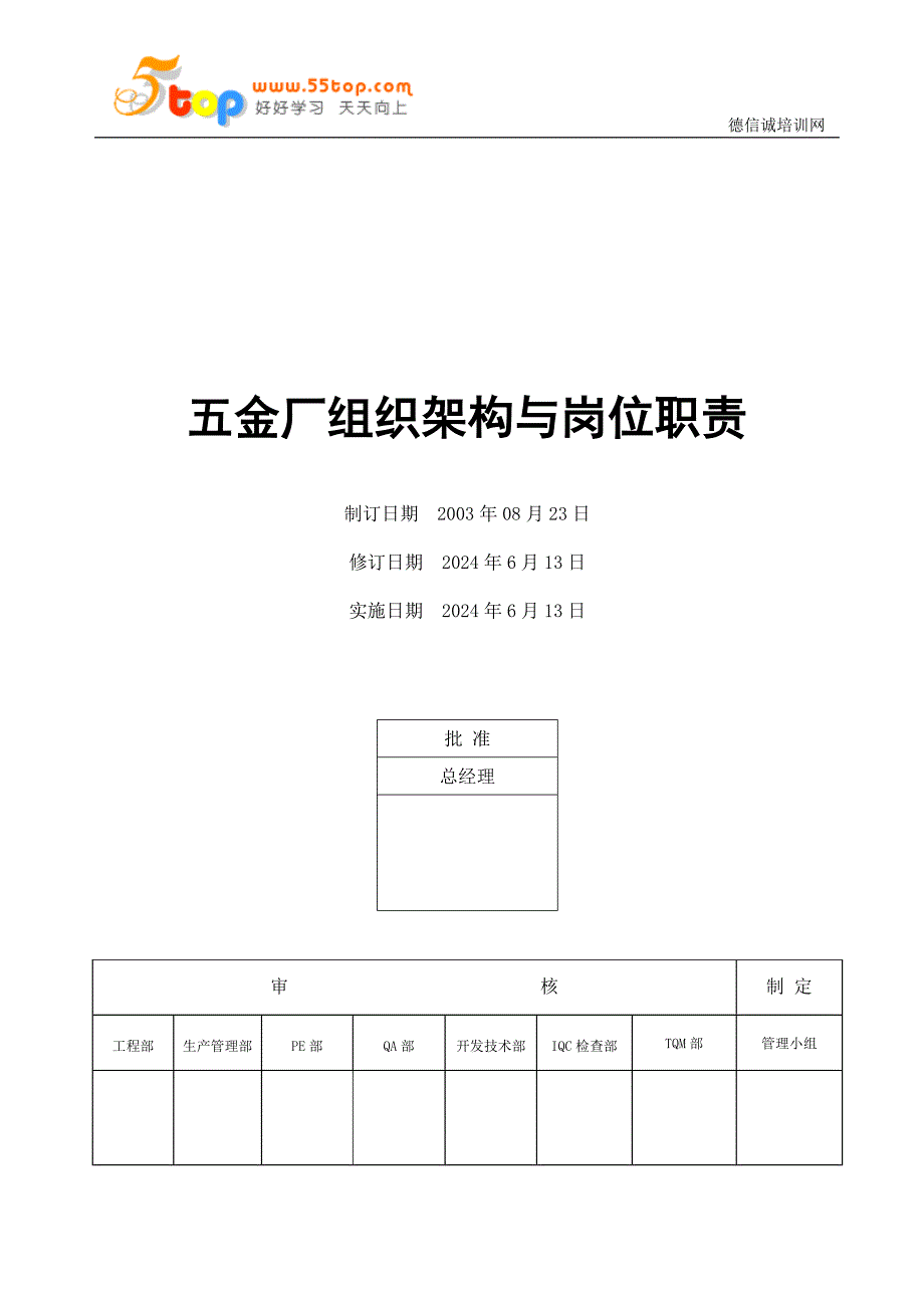 五金厂组织架构与岗位职责.doc_第1页