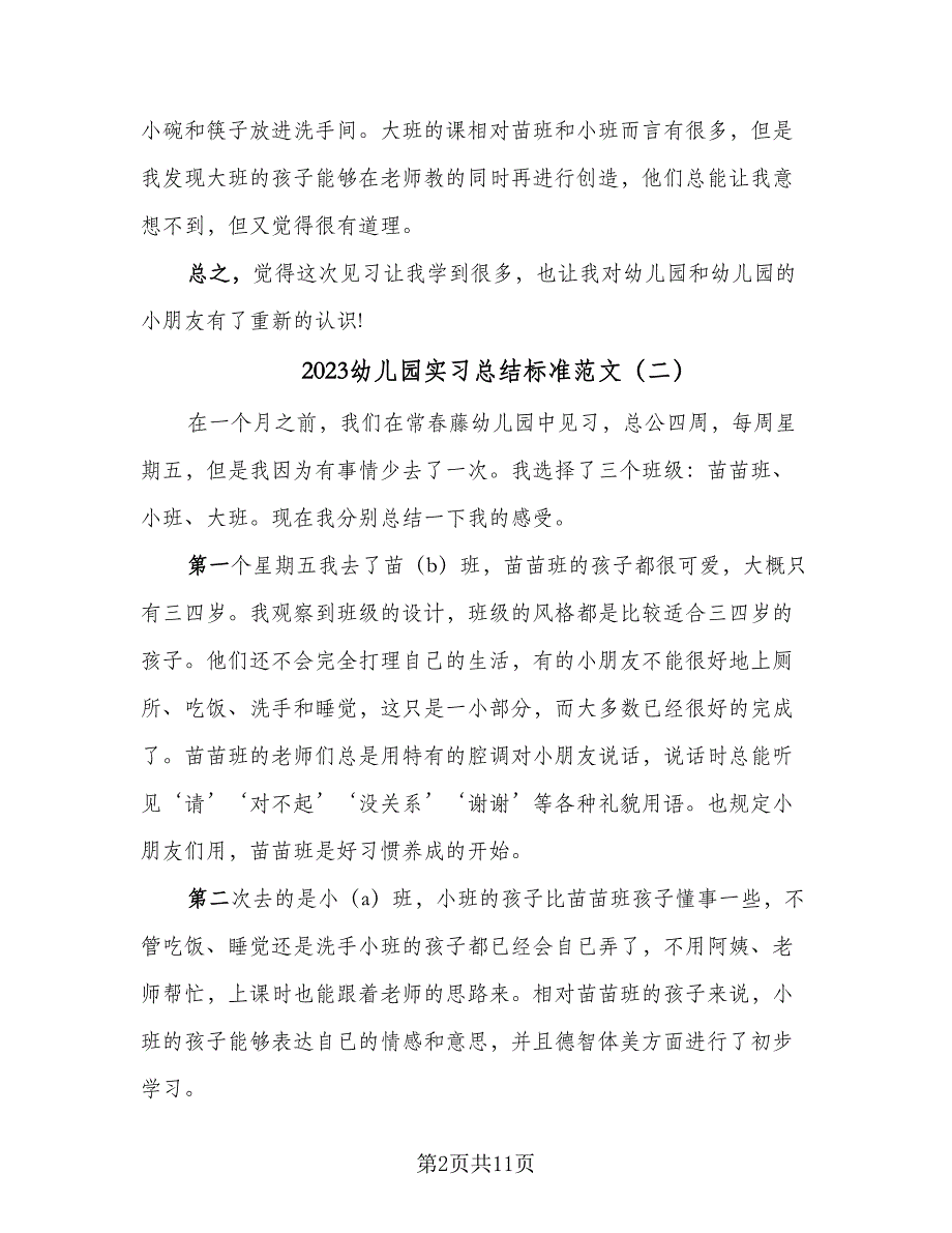 2023幼儿园实习总结标准范文（六篇）.doc_第2页