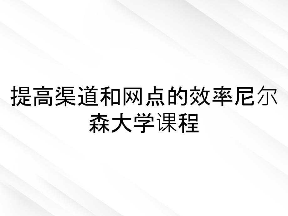 提高渠道和网点的效率尼尔森大学课程_第1页