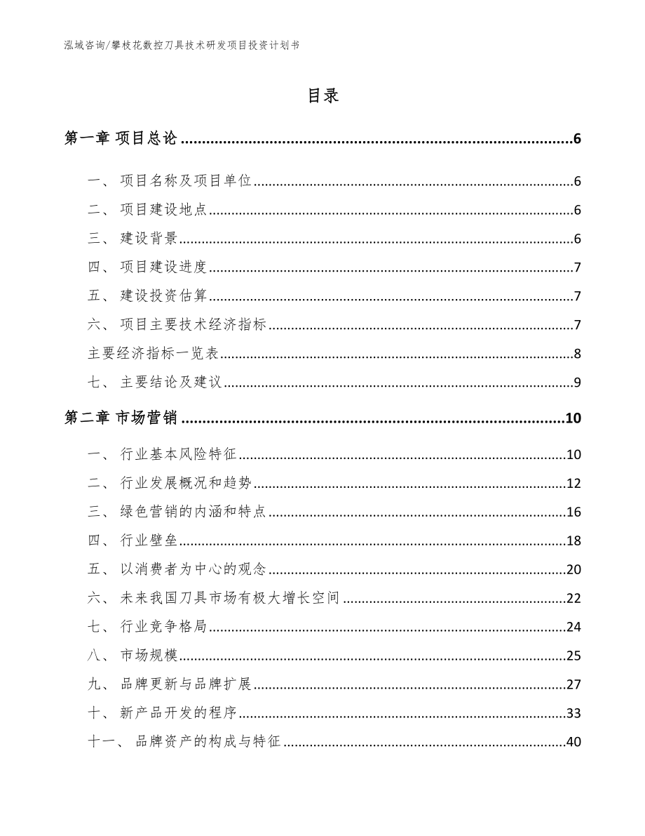 攀枝花数控刀具技术研发项目投资计划书模板范本_第1页