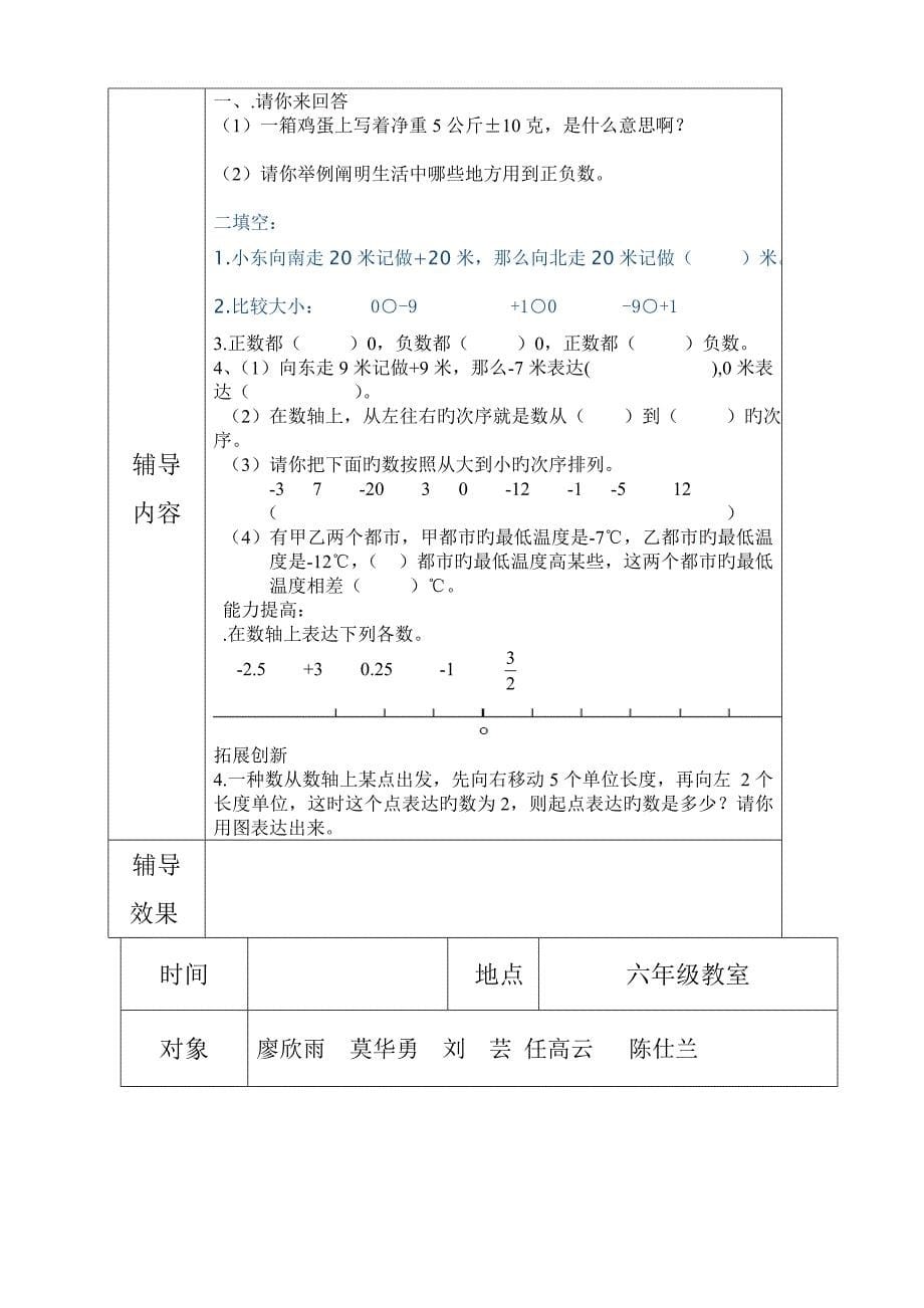 六年级数学第二学期培优辅差记录表_第5页