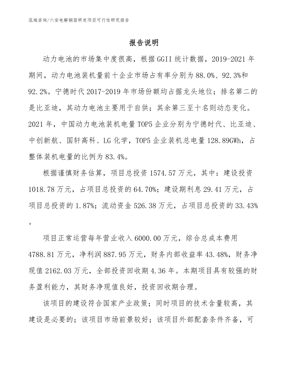 六安电解铜箔研发项目可行性研究报告（模板范本）_第1页