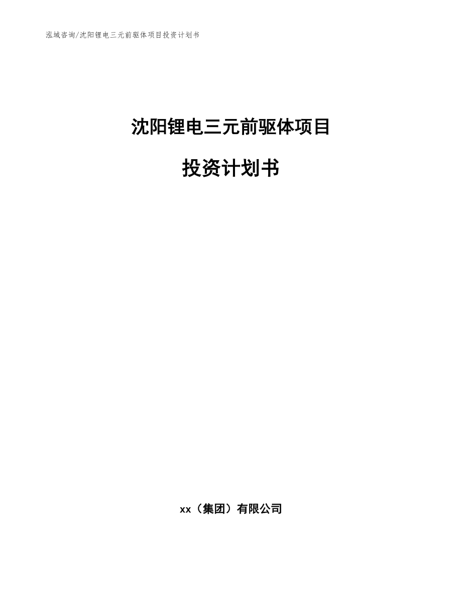 沈阳锂电三元前驱体项目投资计划书_模板范文_第1页