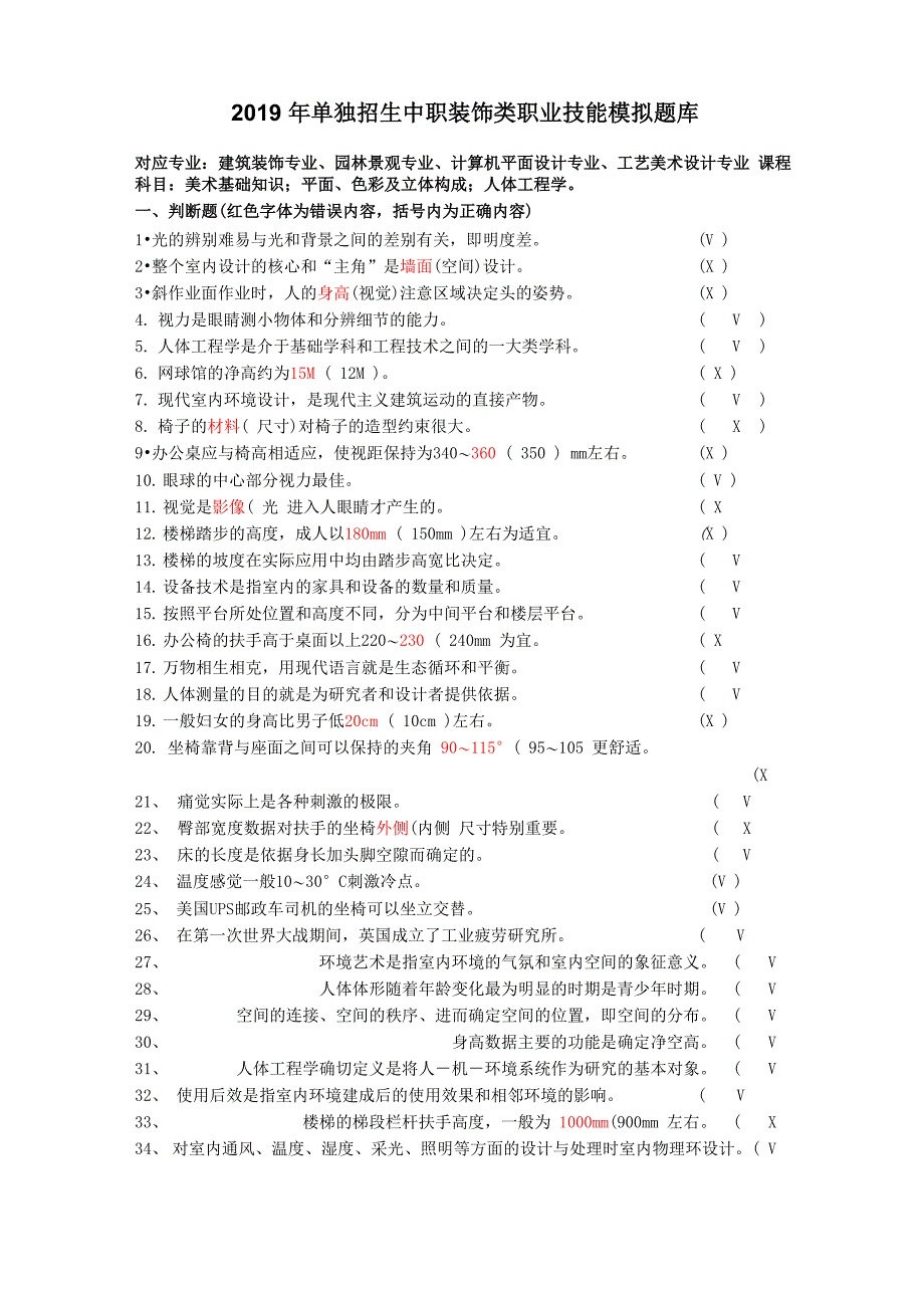 2019年单独招生中职装饰类职业技能考试模拟题库_第1页