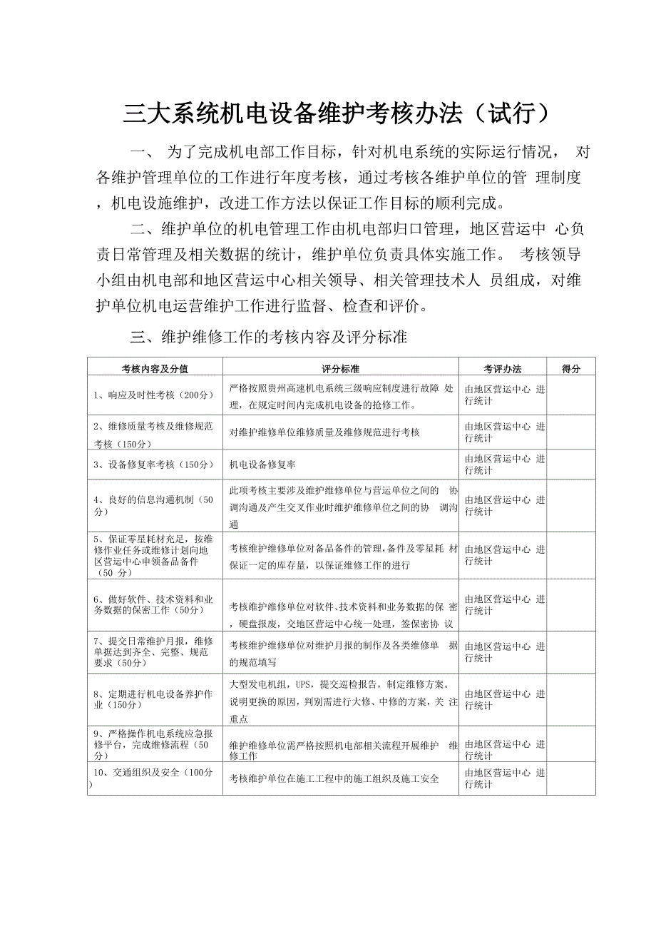 高速公路三大系统机电设备维护考核办法_第1页