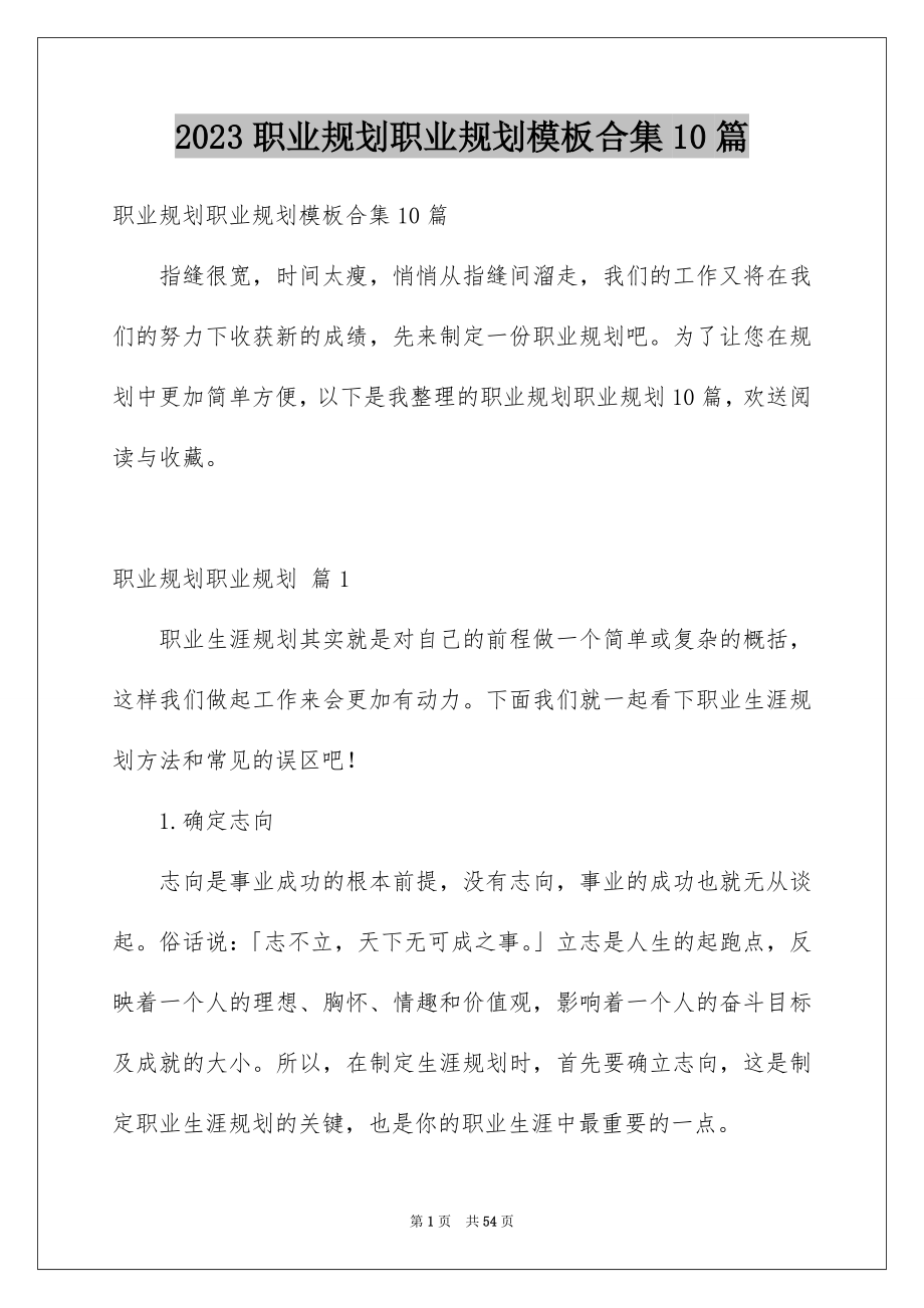 2023年职业规划职业规划模板合集10篇.docx