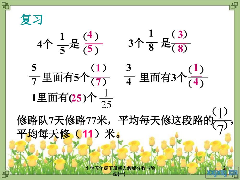 小学五年级下册新人教版分数与除法一课件_第2页