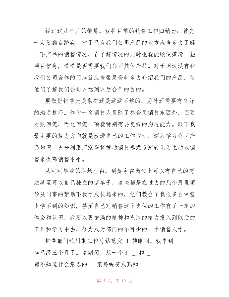 销售部门试用期工作总结范本销售工作总结_第4页