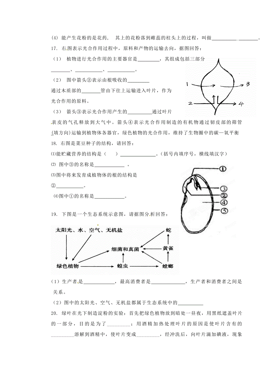 精选类内蒙古乌海市第二十二中学202x七年级生物上学期期末考试试题无答案新人教版_第3页