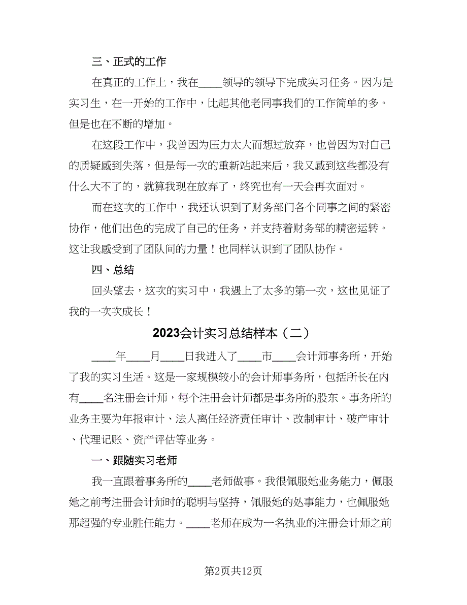 2023会计实习总结样本（5篇）.doc_第2页