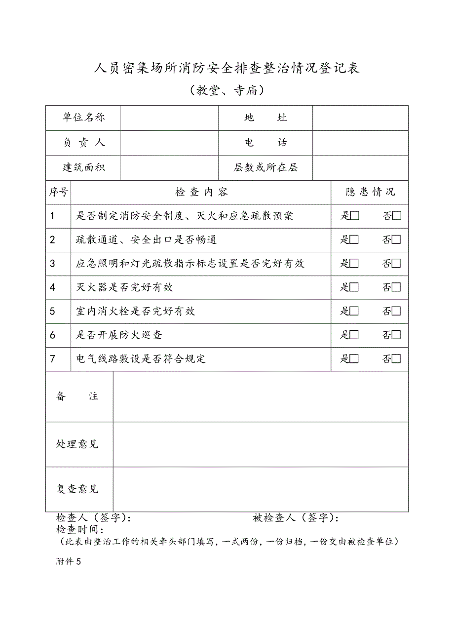 人员密集场所消防安全排查整治情况登记表(共9页)_第4页