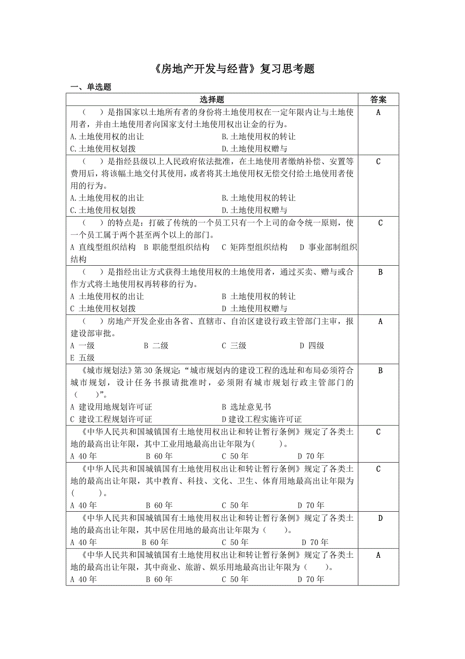 房地产开发及经营复习思考题_第1页