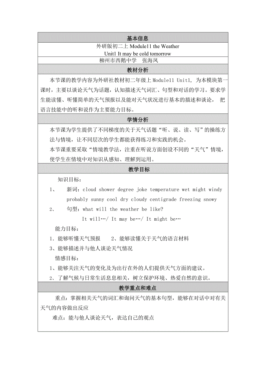 教学设计与反思Module11TheWeather_第1页