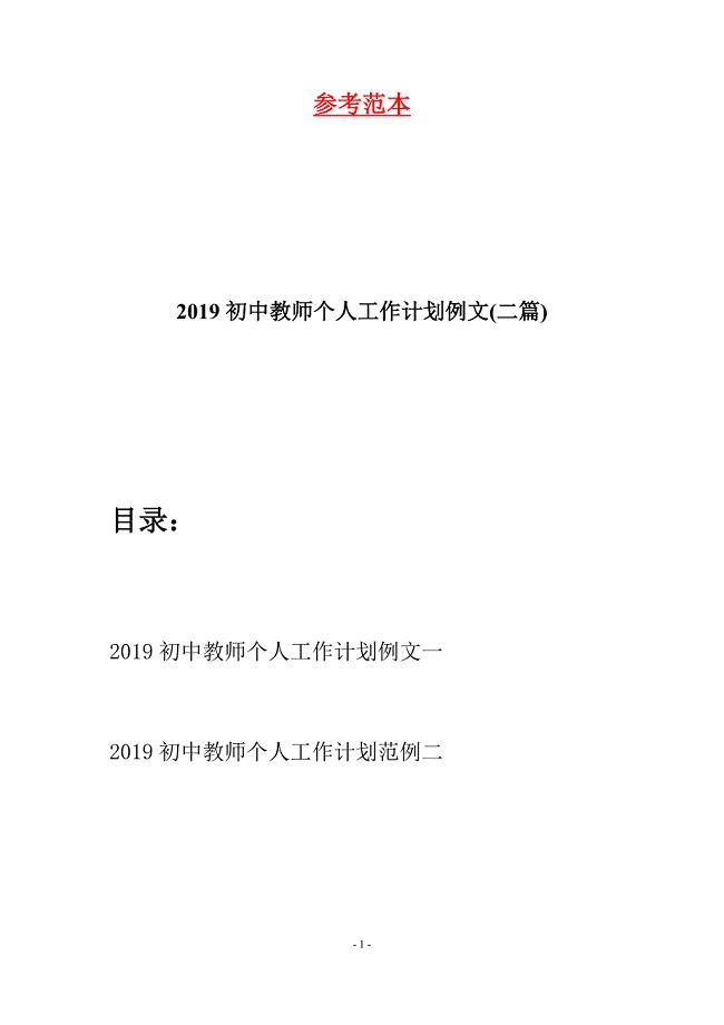 2019初中教师个人工作计划例文(二篇).docx