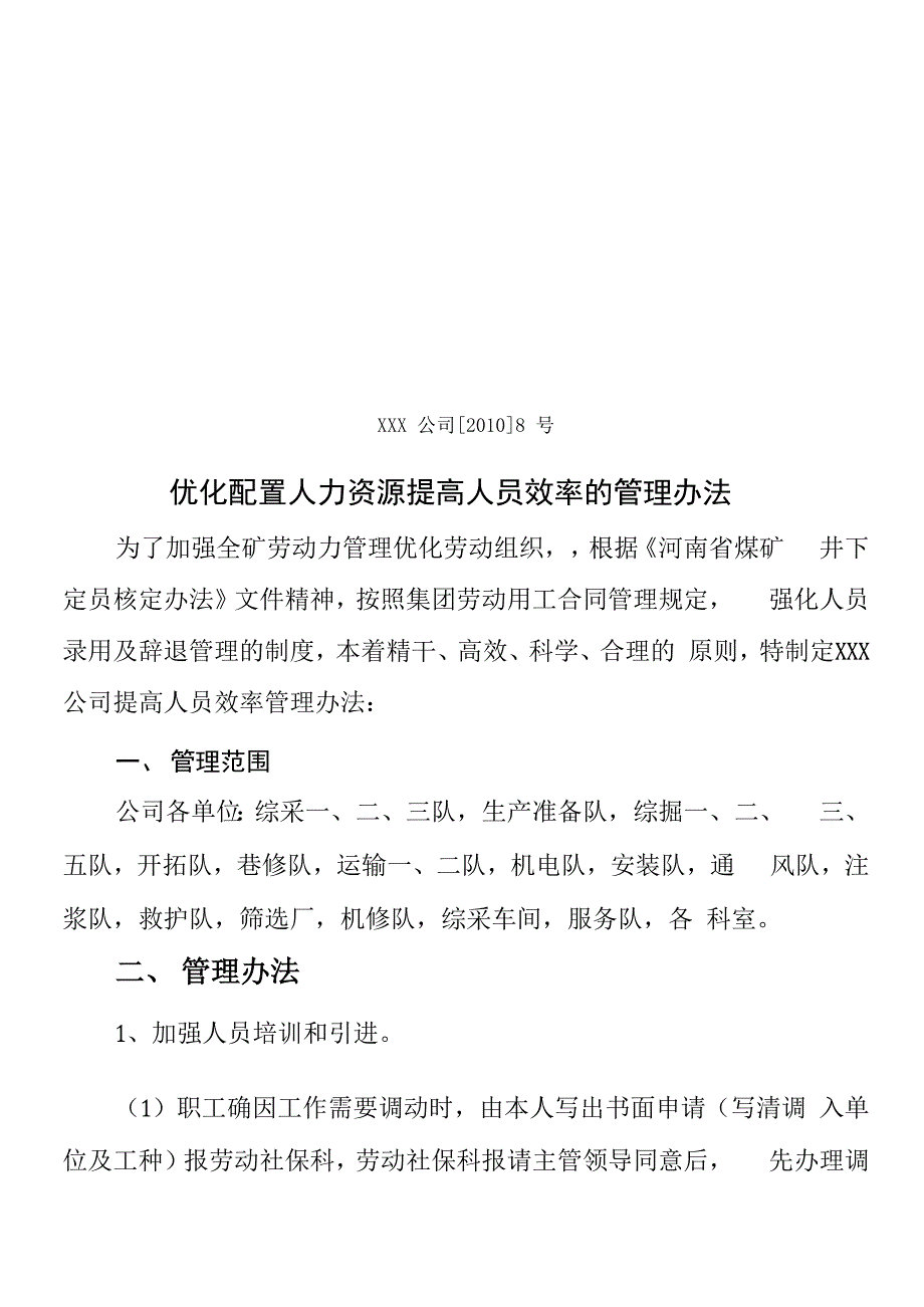 XX公司优化配置人力资源提高人员效率的管理办法_第1页