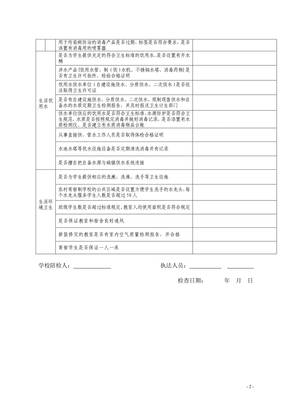 学校幼儿园传染病防控卫生监督专项检查表_第2页