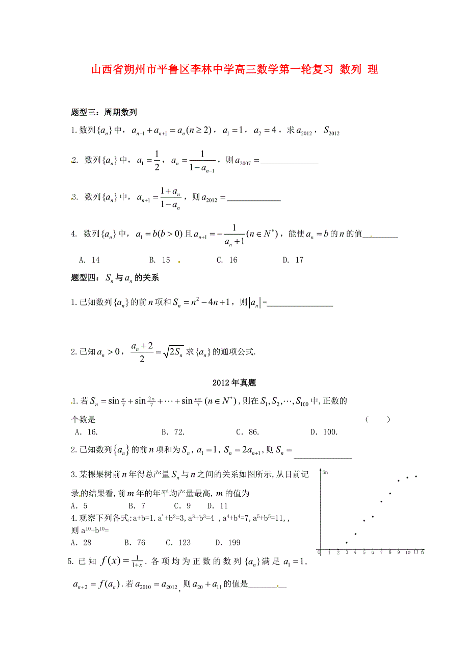 山西省朔州市平鲁区李林中学高三数学第一轮复习 数列 理_第1页