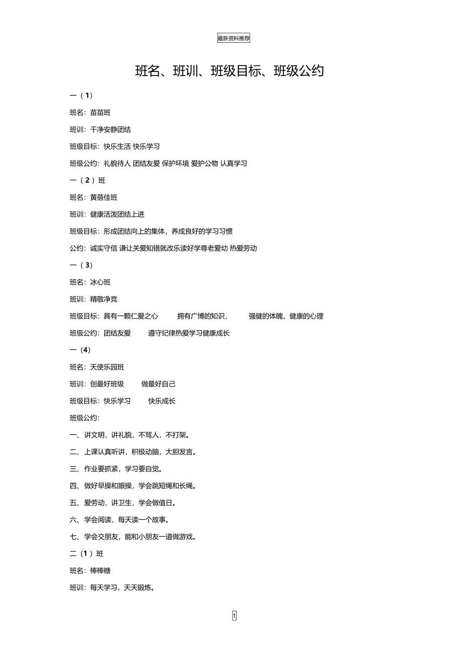 班名班训班级目标班级公约精编版_第1页