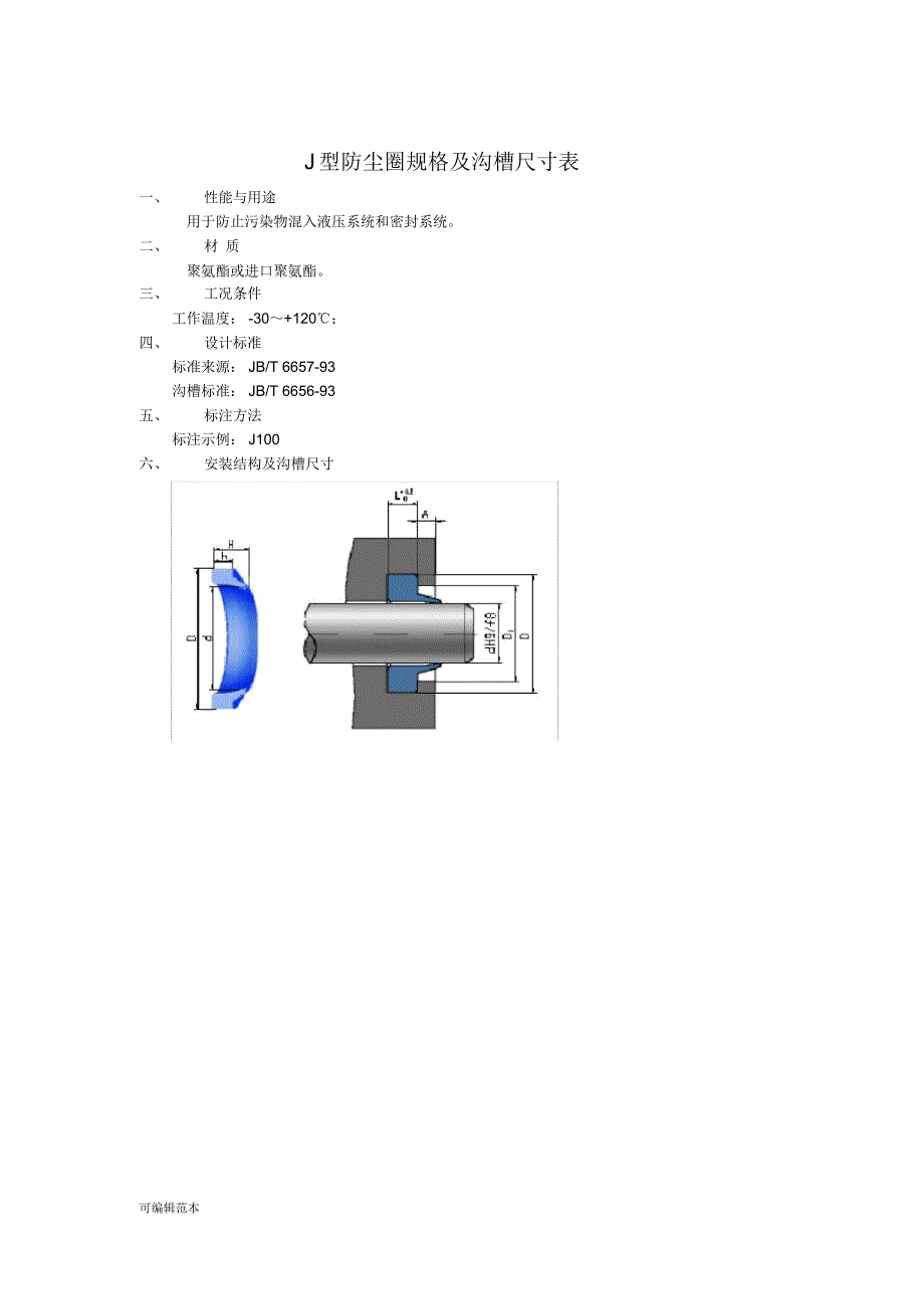 J型防尘圈规格及沟槽尺寸表_第1页