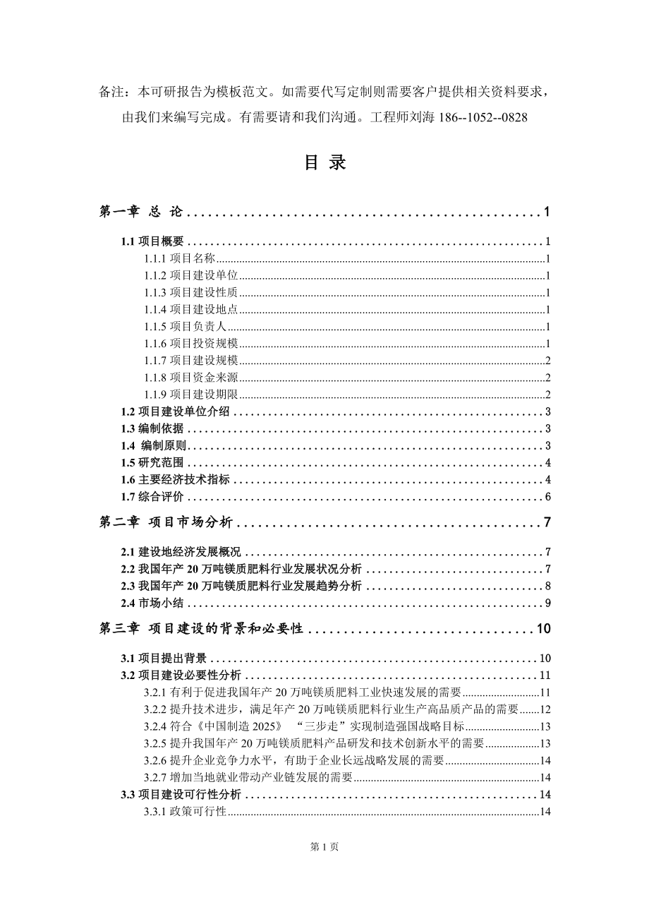 年产20万吨镁质肥料项目可行性研究报告模板-拿地申请立项_第2页